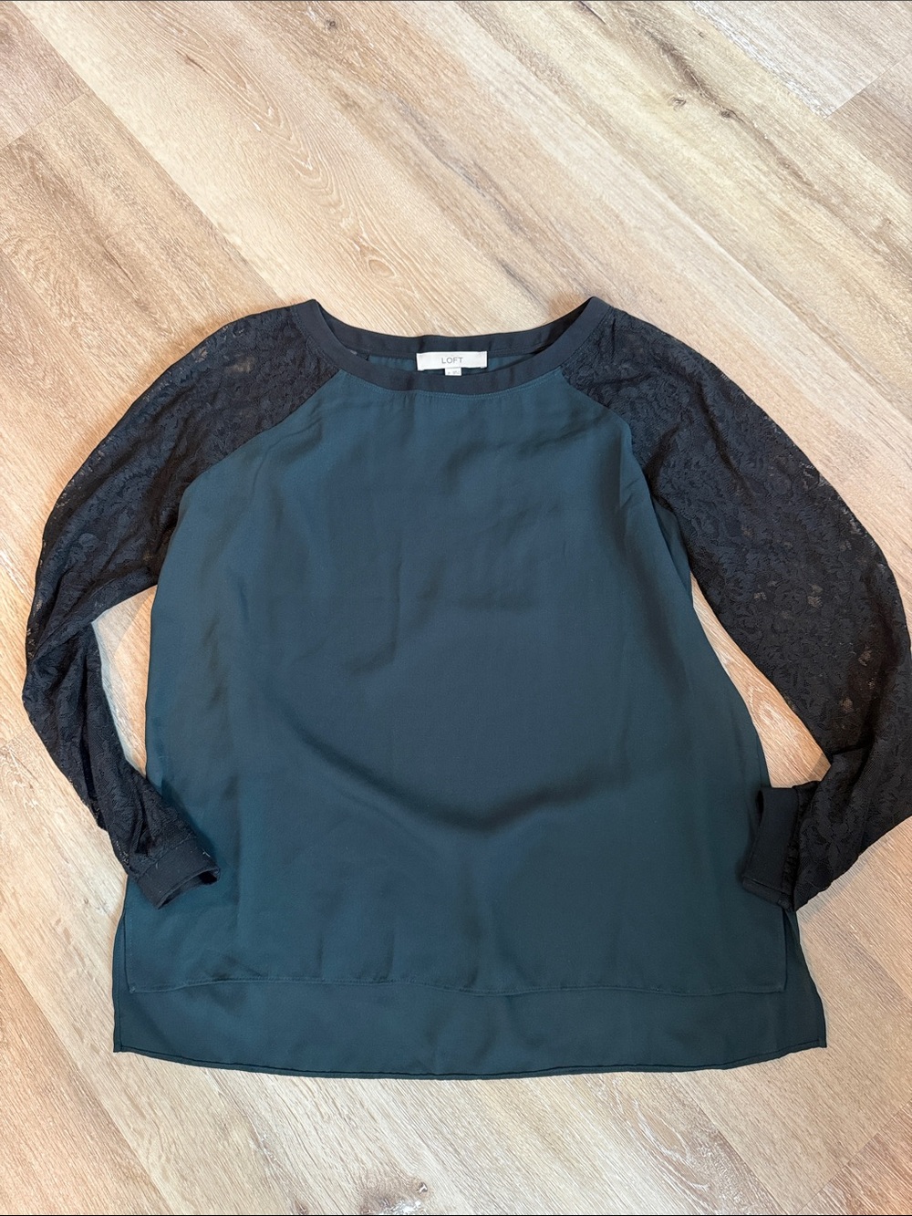 LOFT Black Lace Raglan-Sleeve Blouse